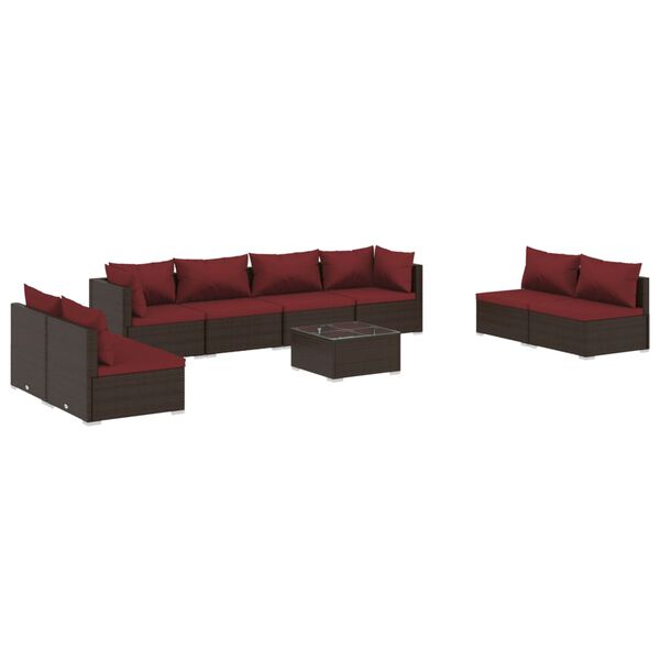 vidaXL Salon de jardin 9 pcs avec coussins r&eacute;sine tress&eacute;e marron