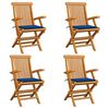 vidaXL Chaises pliantes avec coussins bleu roi 4 pcs teck massif