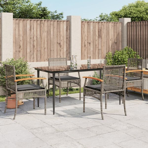 vidaXL Ensemble &agrave; manger de jardin 5 pcs coussins gris r&eacute;sine tress&eacute;e