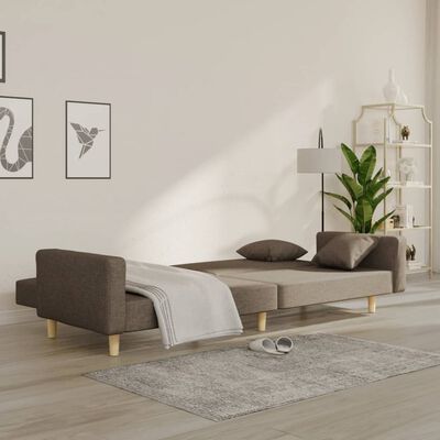 vidaXL Canapé-lit à 2 places avec deux oreillers taupe tissu