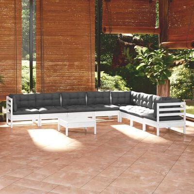 vidaXL Salon de jardin 9 pcs avec coussins blanc bois de pin massif