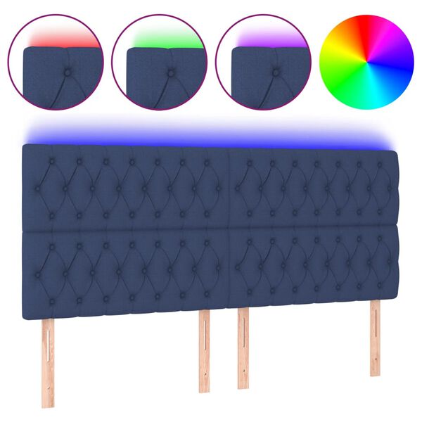 vidaXL T&ecirc;te de lit &agrave; LED Bleu 200x7x118/128 cm Tissu