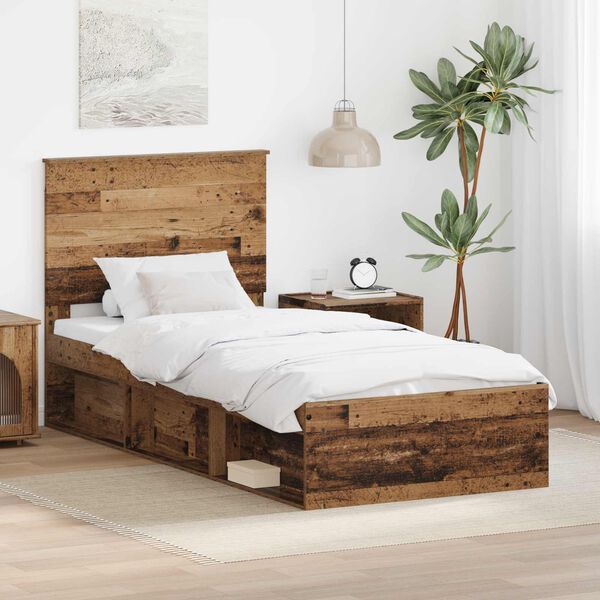 vidaXL Cadre de lit Bois ancien 75 x 190 cm Bois de pin massif
