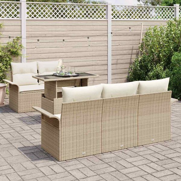 vidaXL Ensemble de canap&eacute; de jardin 6 pcs Beige Poly Rattan