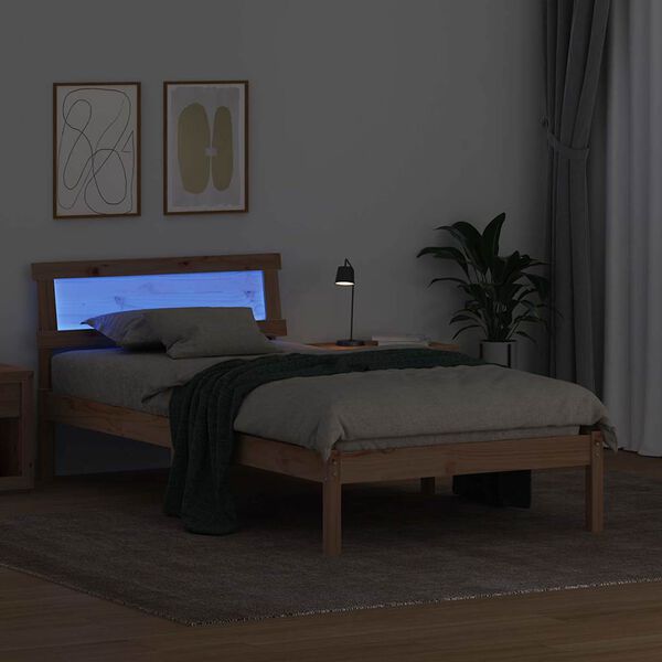 vidaXL Cadre de lit avec t&ecirc;te de lit Marron 75 x 190 cm Pin massif