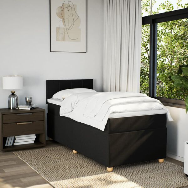 vidaXL Sommier &agrave; lattes de lit avec matelas Noir 90x200 cm Tissu