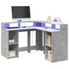 vidaXL Bureau et lumi&egrave;res LED gris b&eacute;ton 130x130x91cm bois ing&eacute;nierie