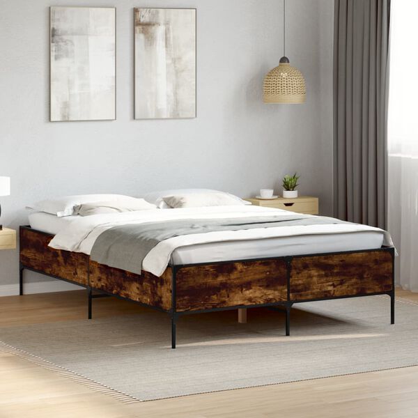 vidaXL Cadre de lit sans matelas ch&ecirc;ne fum&eacute; 135x190 cm