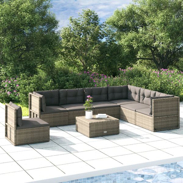 vidaXL Salon de jardin 7 pcs avec coussins Gris R&eacute;sine tress&eacute;e