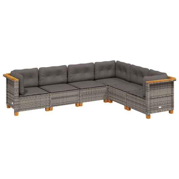 vidaXL Salon de jardin 6 pcs avec coussins gris r&eacute;sine tress&eacute;e
