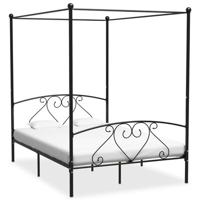 vidaXL Cadre de lit à baldaquin noir 160x200 cm métal