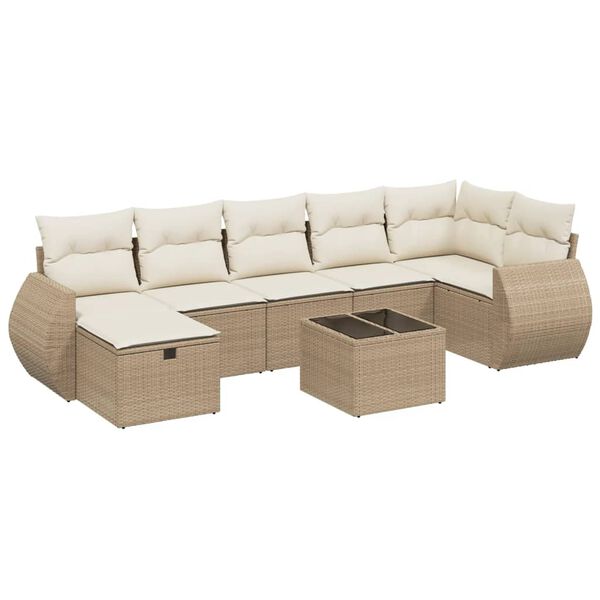 vidaXL Salon de jardin avec coussins 8 pcs beige r&eacute;sine tress&eacute;e