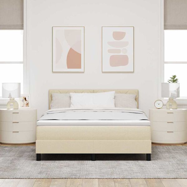vidaXL Lit &agrave; ressorts avec matelas Cr&egrave;me 140 x 200 cm tissu