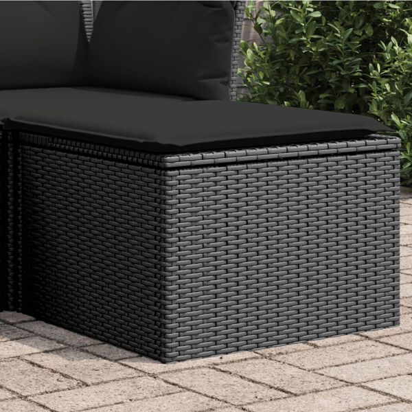 vidaXL Tabouret de jardin avec coussin Noir 55x55x37 cm Résine tressée