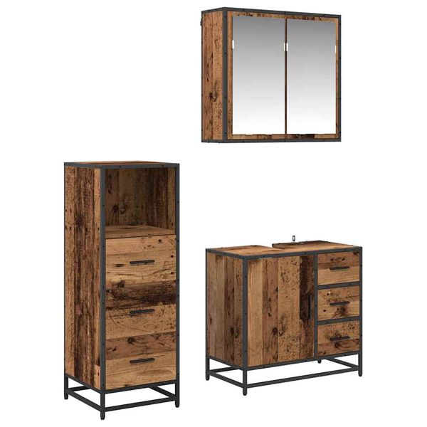 vidaXL Ensemble de mobilier de salle de bain 3 pcs Bois Ancien
