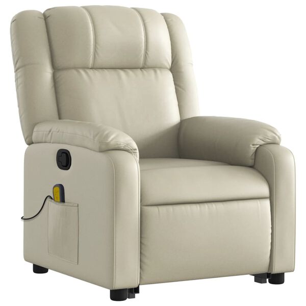 vidaXL Fauteuil inclinable de massage Cr&egrave;me Similicuir