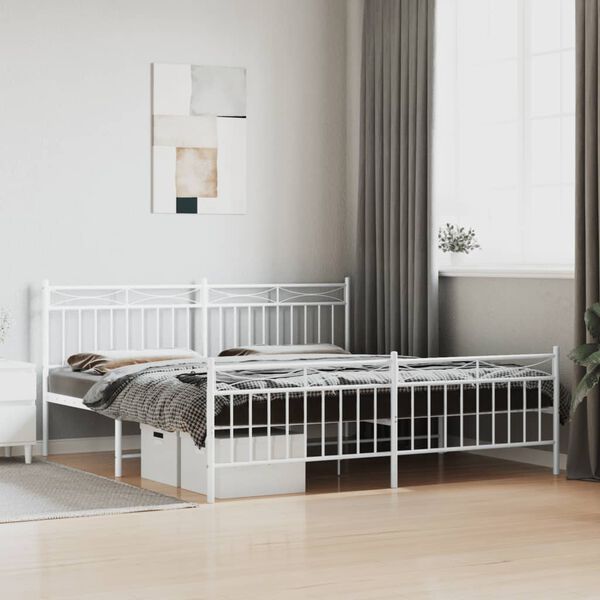 vidaXL Cadre de lit m&eacute;tal sans matelas et pied de lit blanc 180x200 cm