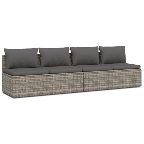 vidaXL Salon de jardin 4 pcs avec coussins Gris R&eacute;sine tress&eacute;e