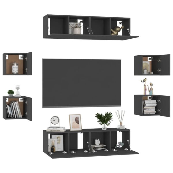 vidaXL Ensemble de meubles TV 8 pcs Noir Bois d'ingénierie