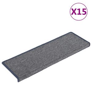 vidaXL Tapis d'escalier 15 pi&egrave;ces 65 x 21 x 4 cm Gris clair et bleu Bord rectangulaire