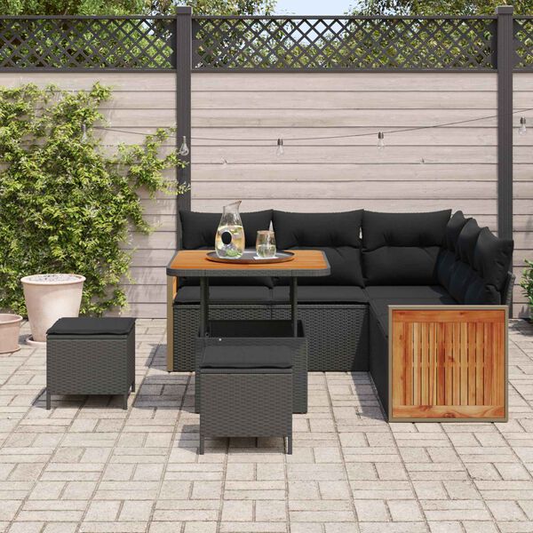 vidaXL Ensemble de canap&eacute; de jardin avec coussin 9 pcs Noir polyrotin