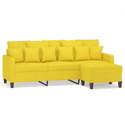 vidaXL Canapé à 3 places avec repose-pieds Jaune clair 180 cm Tissu