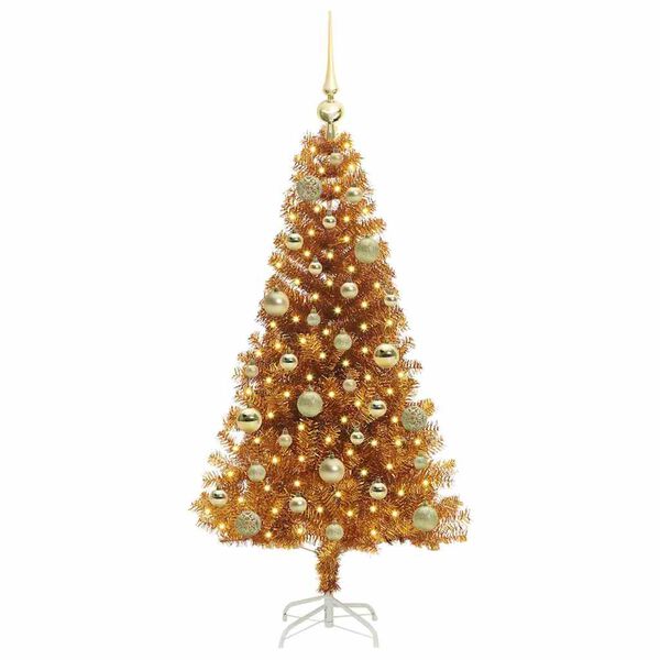 vidaXL Sapin de No&euml;l avec 150 LED avec support Dor&eacute; 120 cm PET