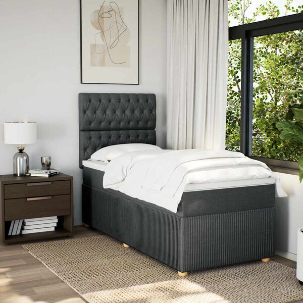 vidaXL Sommier &agrave; lattes de lit avec matelas Gris fonc&eacute; 80x200 cm Tissu