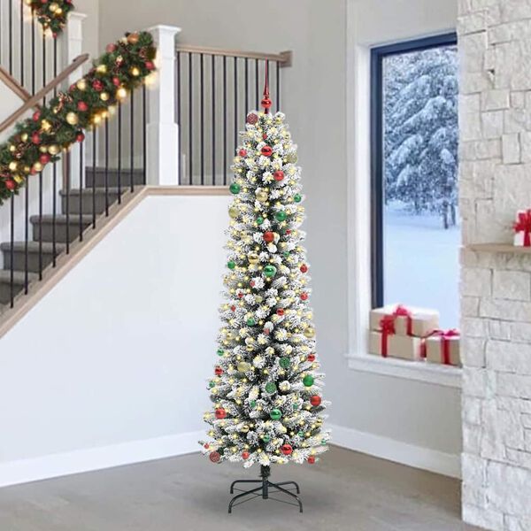 vidaXL Sapin de No&euml;l artificiel Blanc 240 cm PVC, m&eacute;tal et plastique