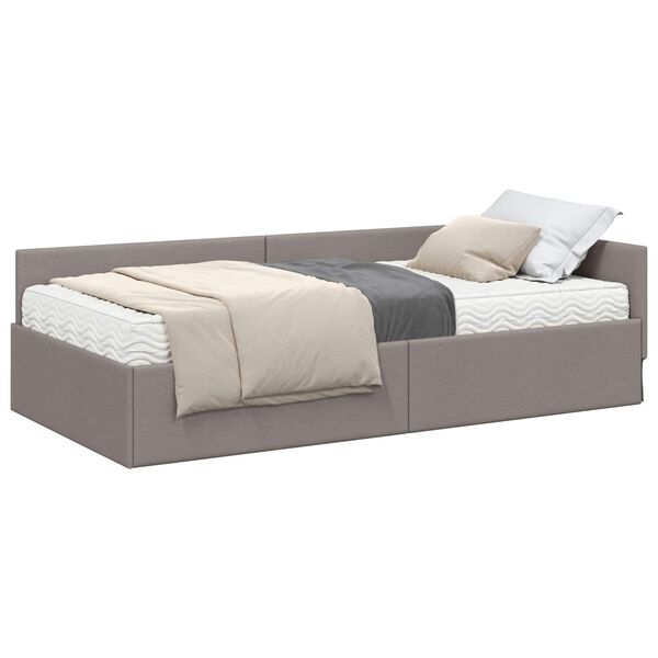 vidaXL Cadre de lit d'angle avec matelas Autre 2 pcs Taupe tissu