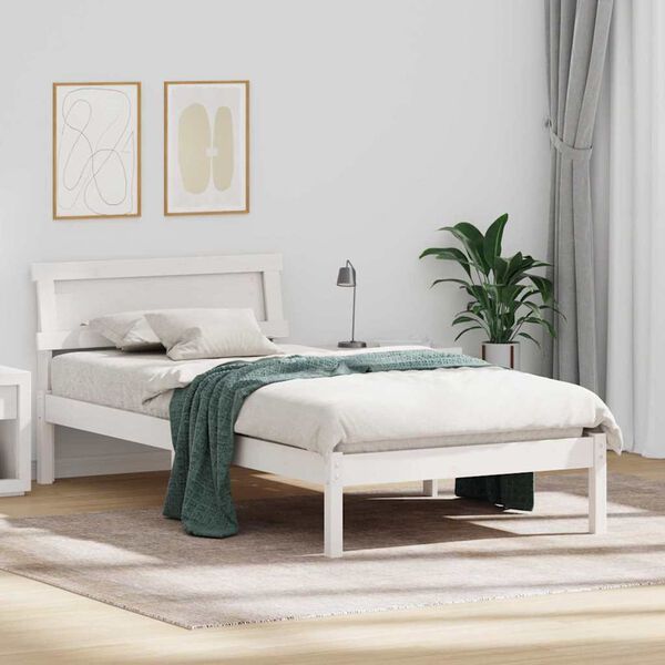 vidaXL Cadre de lit avec t&ecirc;te de lit Blanc 75 x 190 cm Pin massif