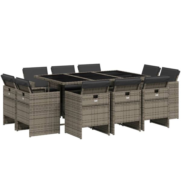 vidaXL Ensemble &agrave; manger de jardin 11pcs avec coussins gris poly rotin