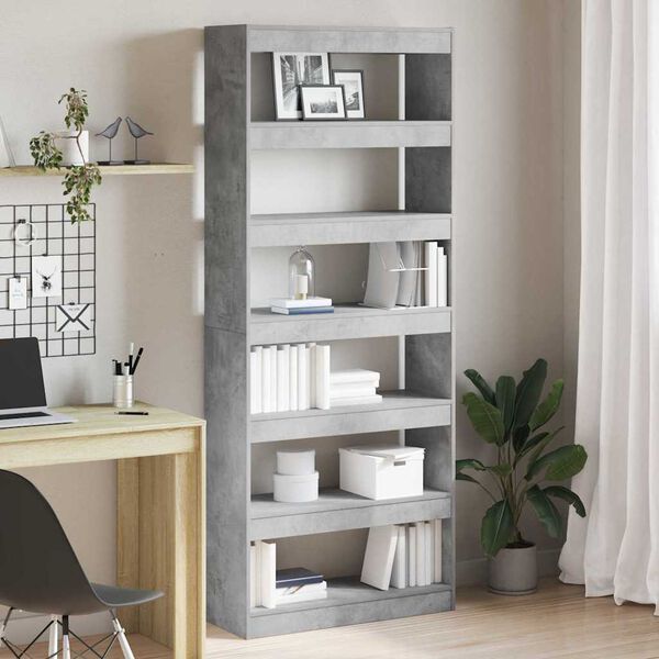 vidaXL Biblioth&egrave;que Gris b&eacute;ton 80 x 30 x 198 cm Bois d'ing&eacute;nierie