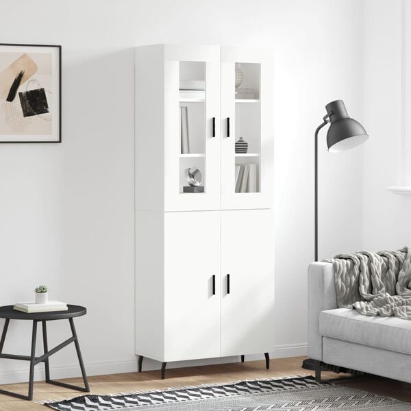 vidaXL Buffet haut Blanc 69,5x34x180 cm Bois d'ing&eacute;nierie