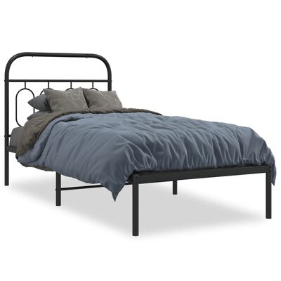 vidaXL Cadre de lit métal sans matelas avec tête de lit noir 90x190 cm