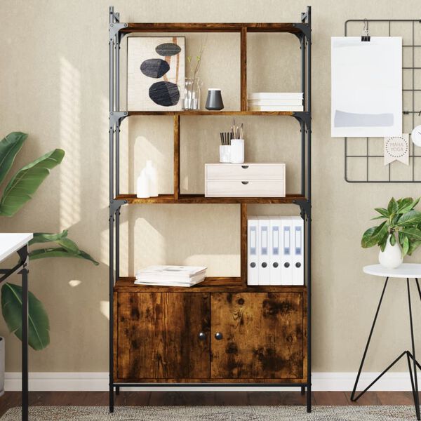 vidaXL Biblioth&egrave;que avec portes ch&ecirc;ne fum&eacute; 76,5x30x154,5 cm