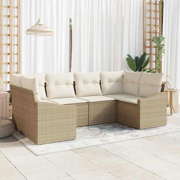 vidaXL Ensemble de canap&eacute; de jardin 6 pcs Beige et cr&egrave;me polyrotin