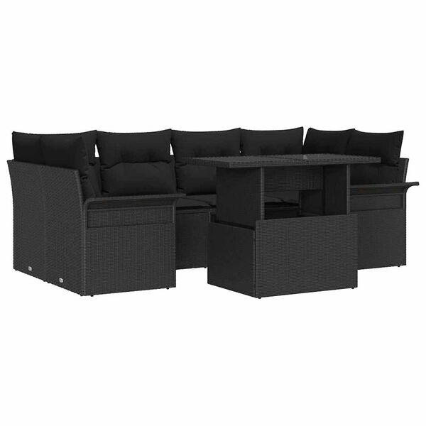 vidaXL Ensemble de canap&eacute; de jardin avec coussin 7 pcs Noir Poly rotin