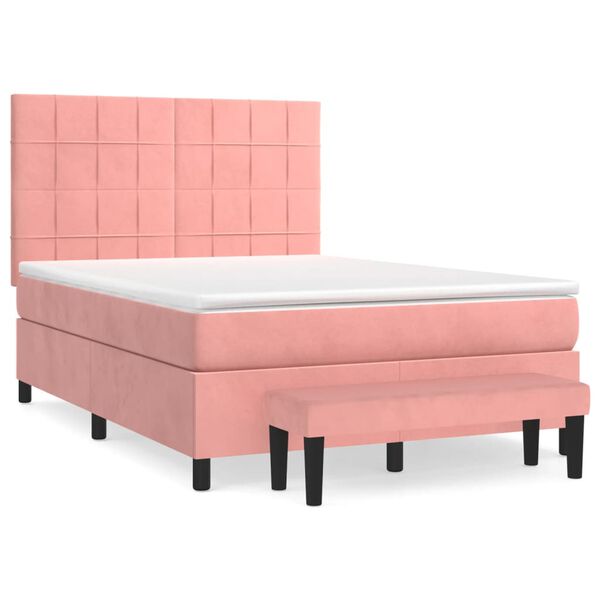 vidaXL Sommier &agrave; lattes de lit avec matelas Rose 140x190 cm Velours