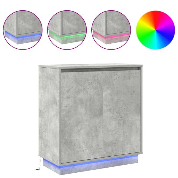 vidaXL Buffet LED Gris b&eacute;ton 71 x 34,5 x 75 cm Bois d'ing&eacute;nierie
