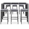 vidaXL Meuble de bar de jardin 7 pcs et coussins R&eacute;sine tress&eacute;e Gris