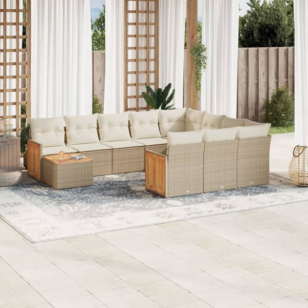 vidaXL Salon de jardin 11 pcs avec coussins beige r&eacute;sine tress&eacute;e