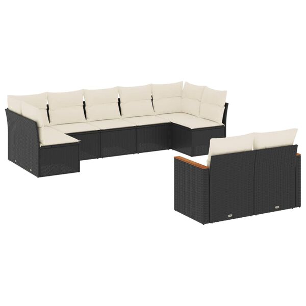 vidaXL Salon de jardin 9 pcs avec coussins noir r&eacute;sine tress&eacute;e