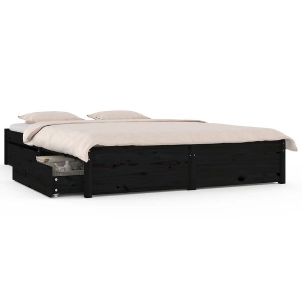 vidaXL Cadre de lit sans matelas avec tiroirs noir