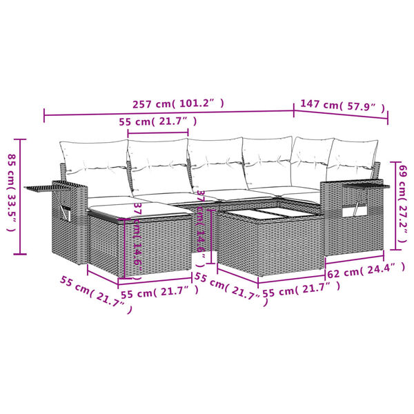 vidaXL Salon de jardin avec coussins 7 pcs gris clair r&eacute;sine tress&eacute;e