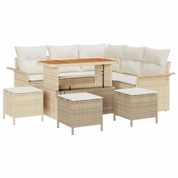 vidaXL Ensemble de canap&eacute; de jardin avec coussin 9 pcs Beige et cr&egrave;me