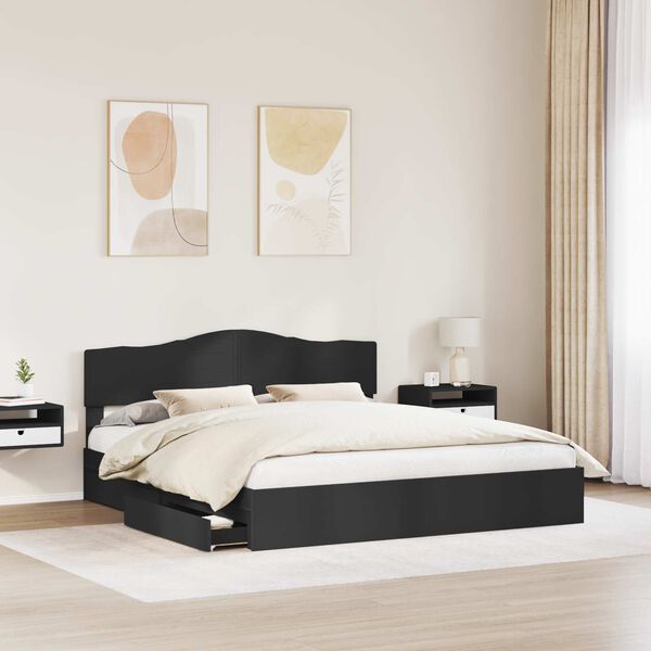 vidaXL Lit de Rangement Noir 200 x 200 cm Bois d'ing&eacute;nierie