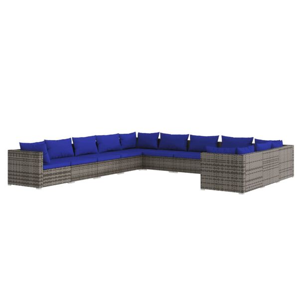 vidaXL Salon de jardin 11 pcs avec coussins R&eacute;sine tress&eacute;e Gris