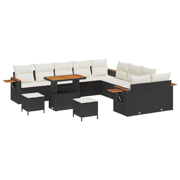 vidaXL Ensemble de canap&eacute; de jardin avec coussin 13 pcs Noir et Cr&egrave;me