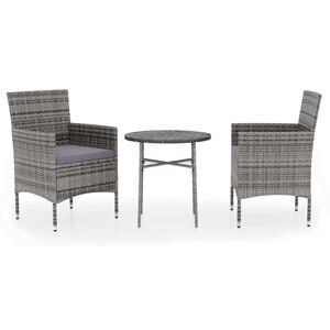 vidaXL Ensemble &agrave; manger de jardin 3 pcs R&eacute;sine tress&eacute;e Gris